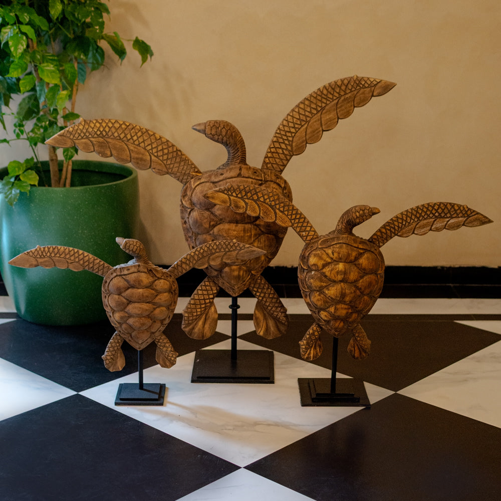 Wooden Carved Turtles (Set of 3)