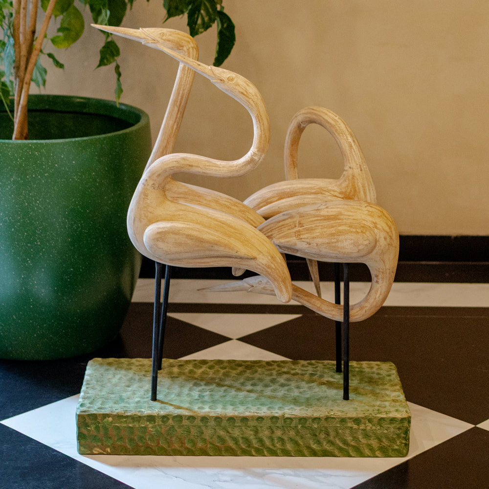 Wooden Carved Cranes Sculpture