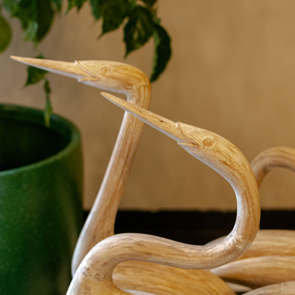 Wooden Carved Cranes Sculpture