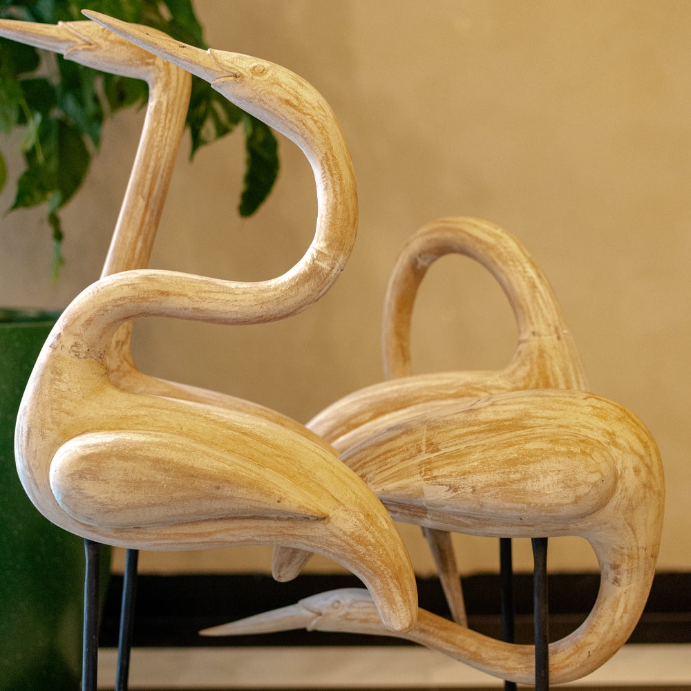 Wooden Carved Cranes Sculpture