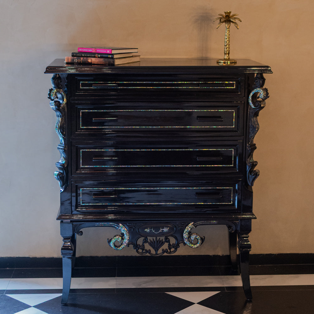 Mother of Pearl Inlay  Ebony Chest of Drawers
