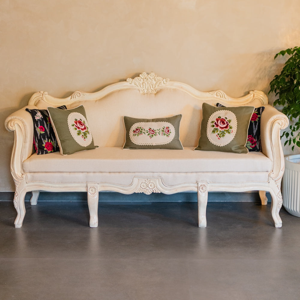 Victorian Carved White Sofa