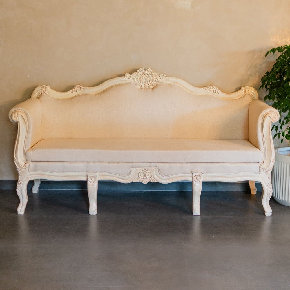 Custom Victorian Carved White Sofa