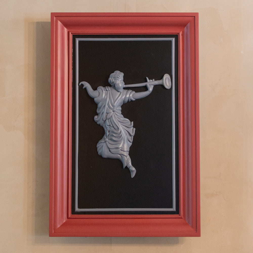 Heralding Teak Wood Musician in Red Frame