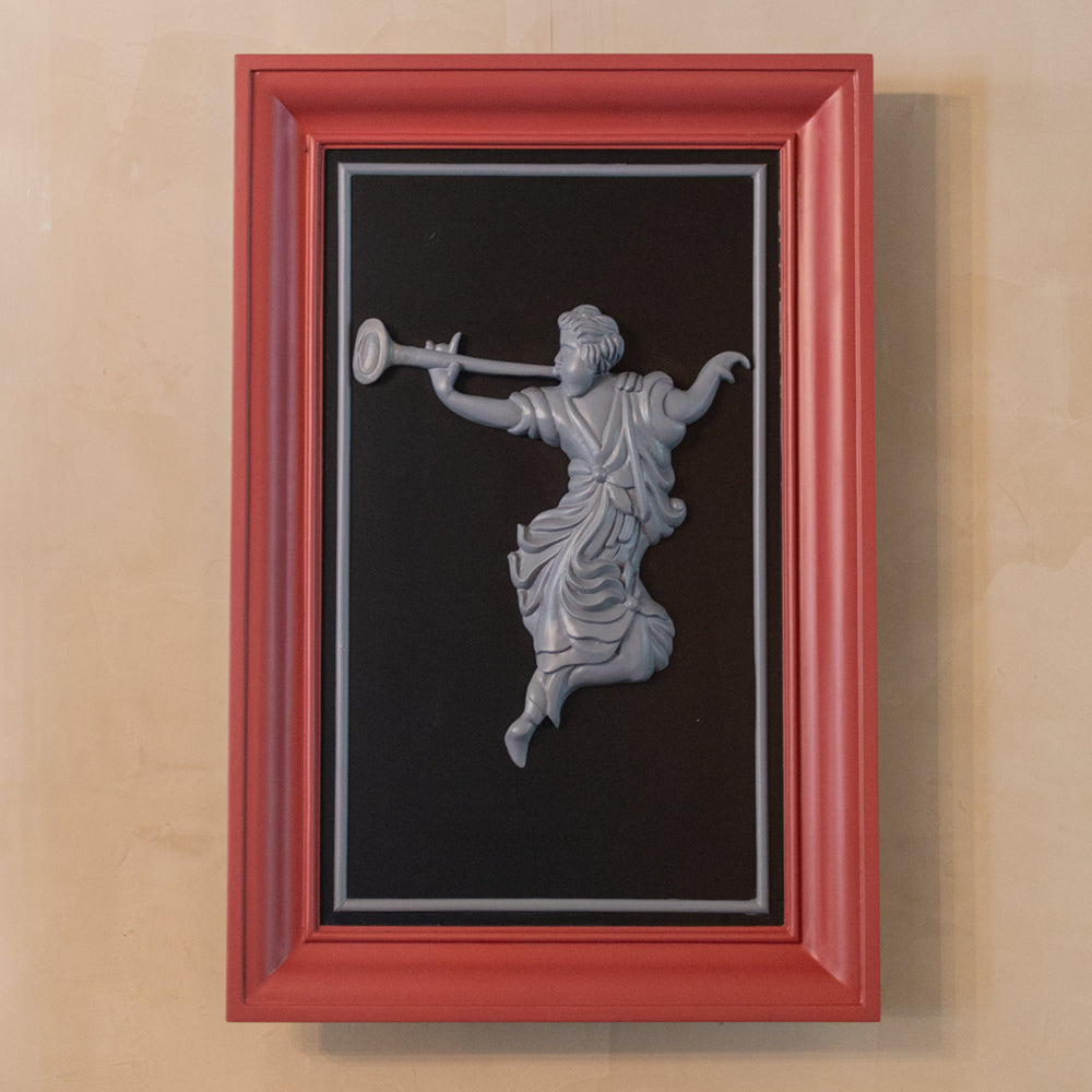 Heralding Teak Wood Musician in Red Frame