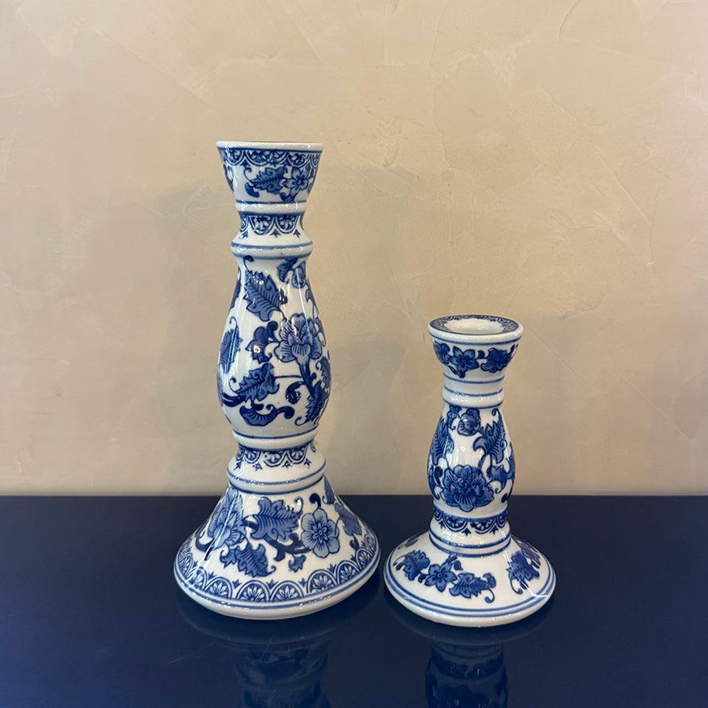 Custom Blue Pottery Candle Stands(Set of 2)