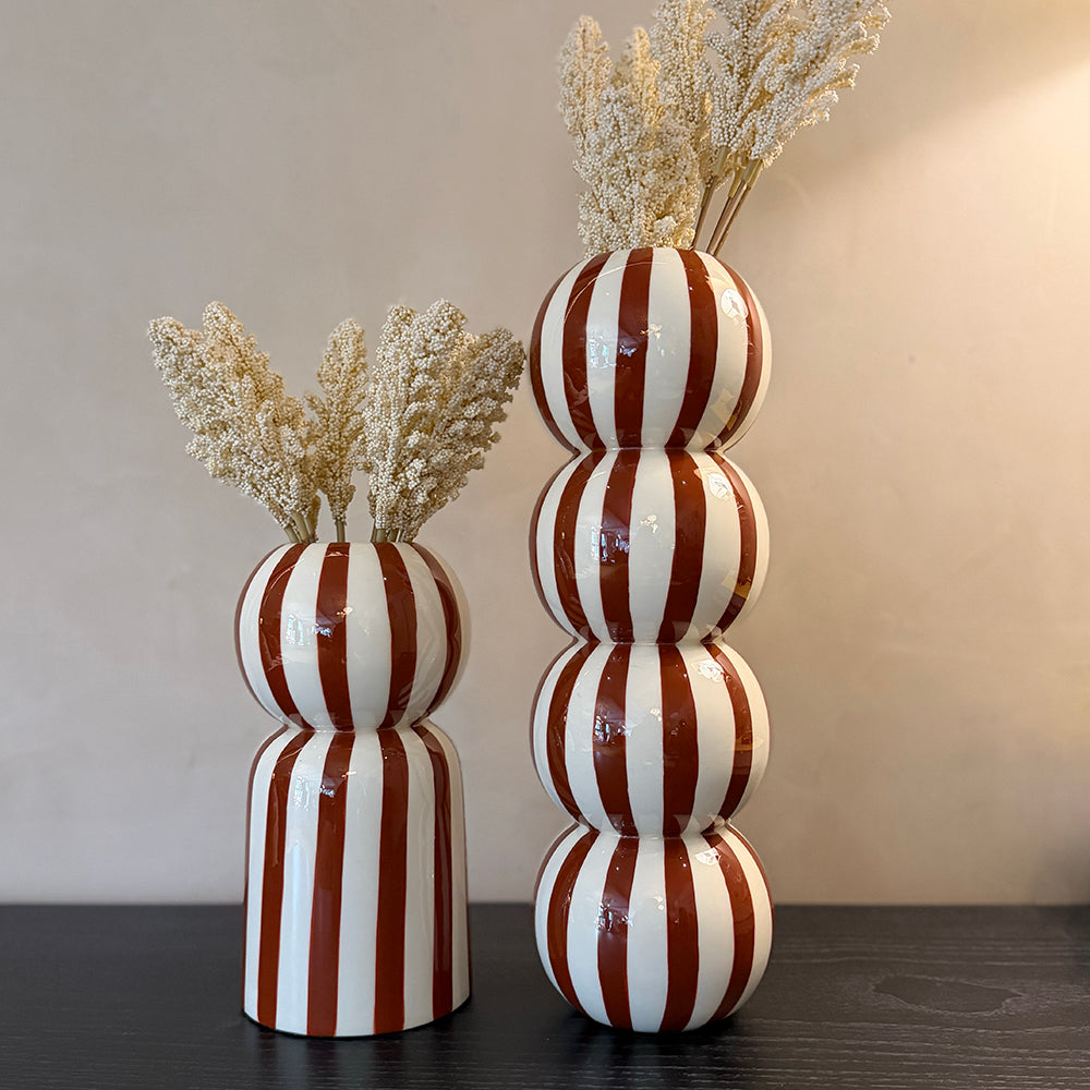 White & Red Stripes Vases (Set of 2)