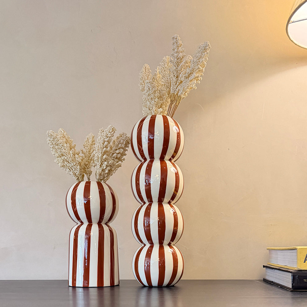 White & Red Stripes Vases (Set of 2)