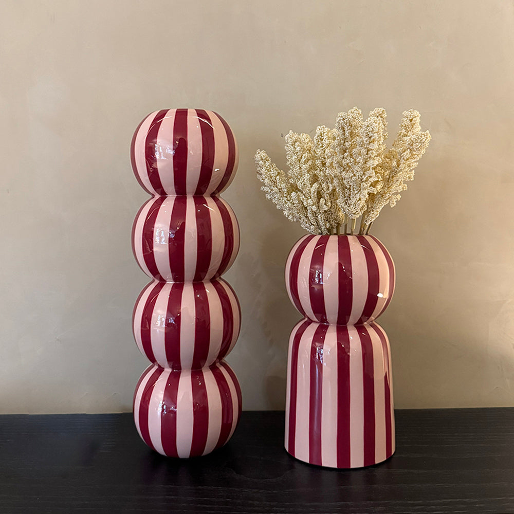 Custom Pink & Red Stripes Vases (Set of 2)