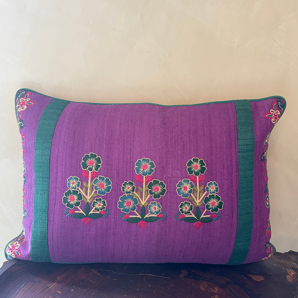 Purple Meadow Silk Cushion Cover