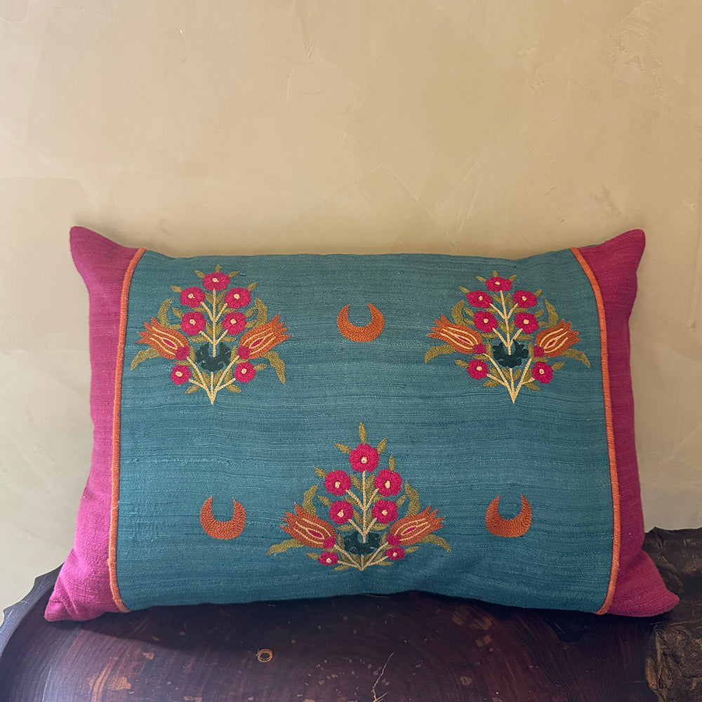 Turq Pink Silk Cushion Cover