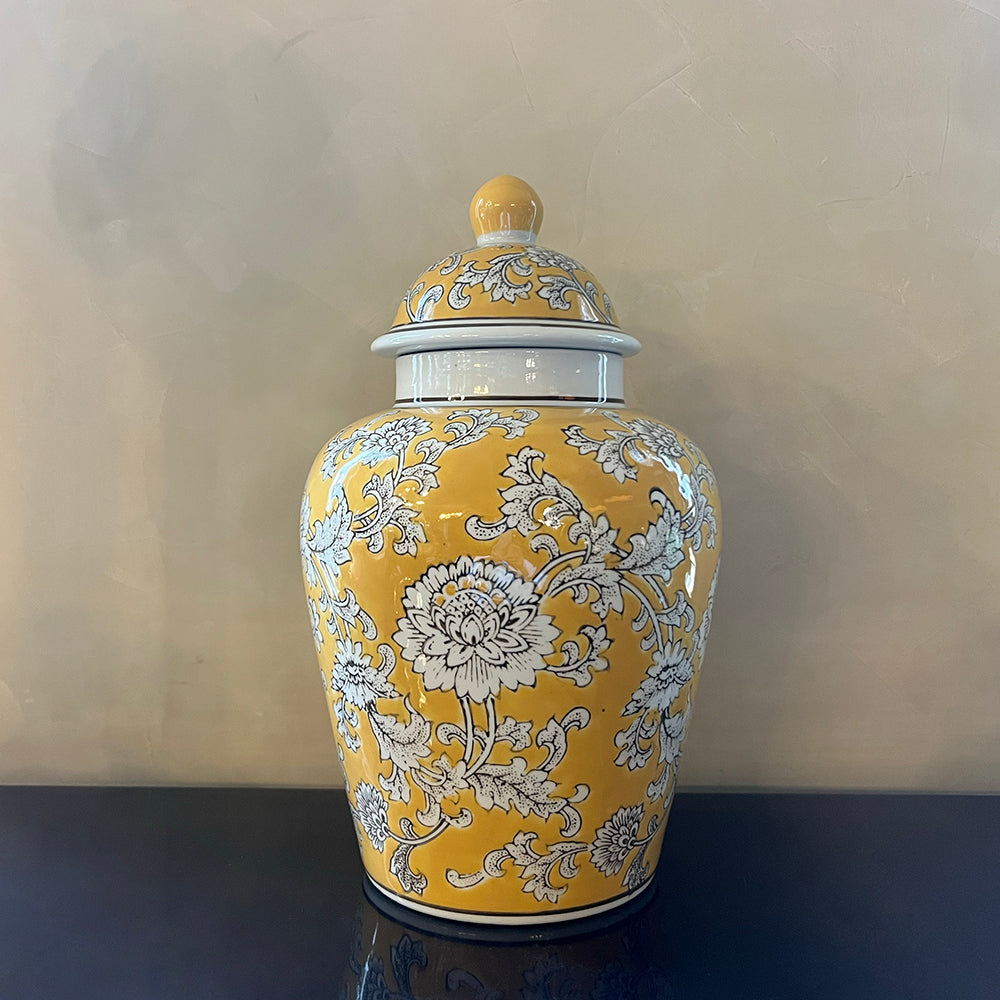 Yellow & White Floral Jar