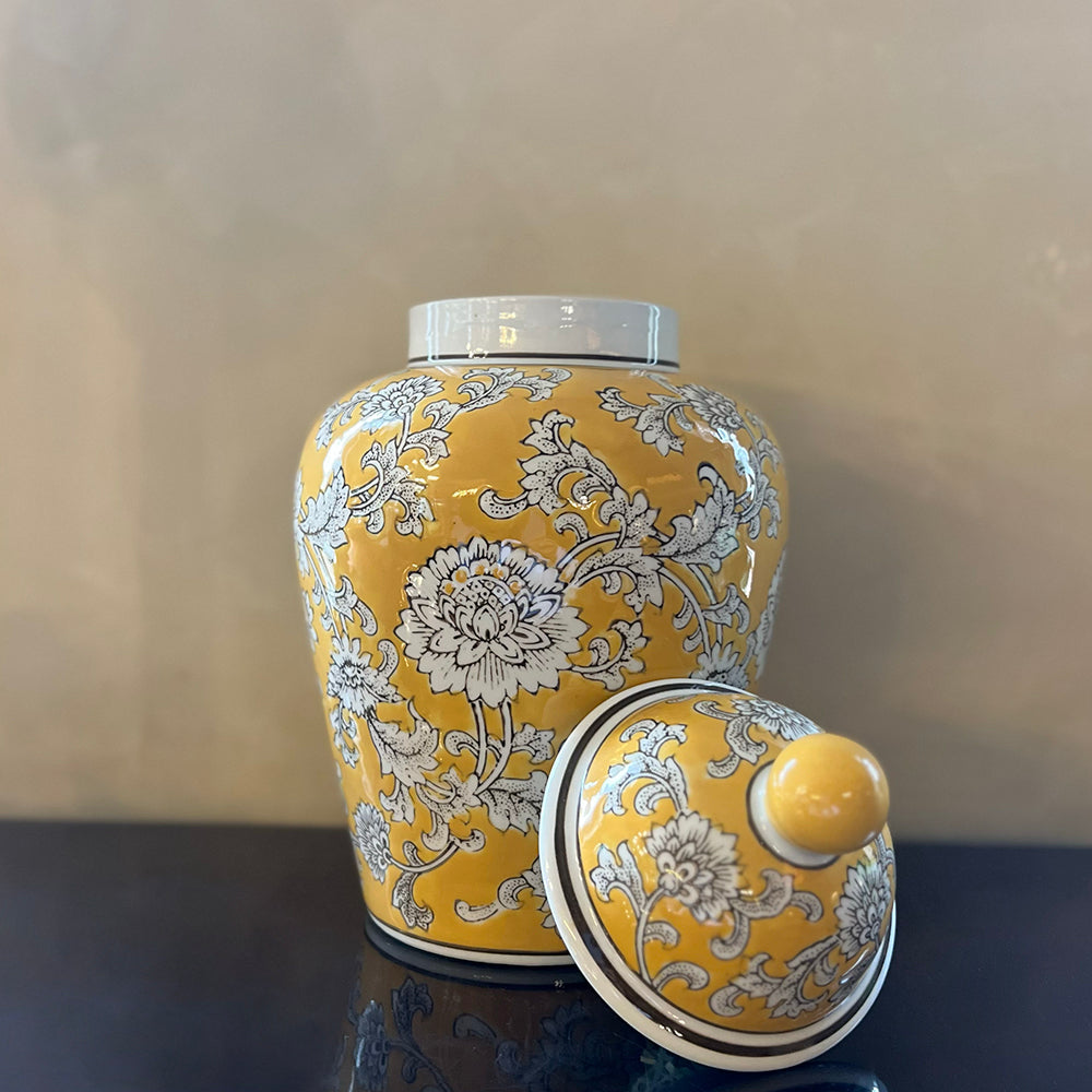 Yellow & White Floral Jar