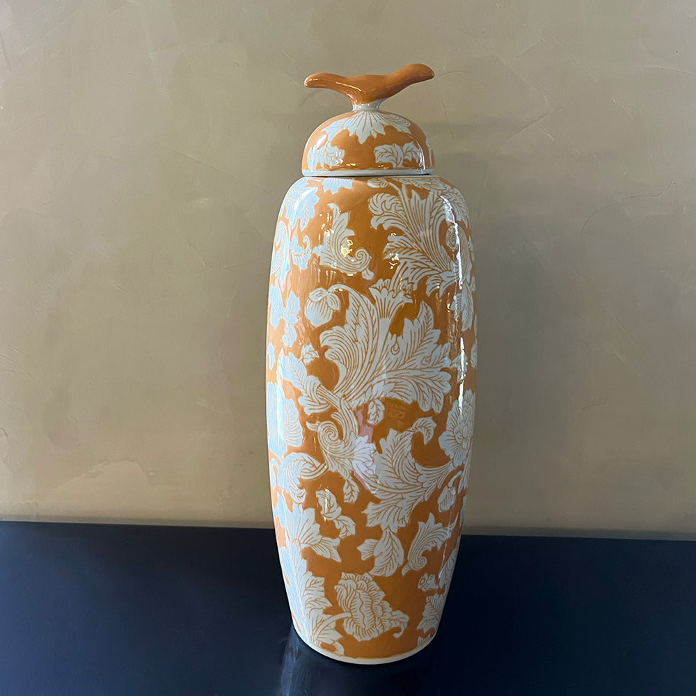 Tall Yellow & White Jar