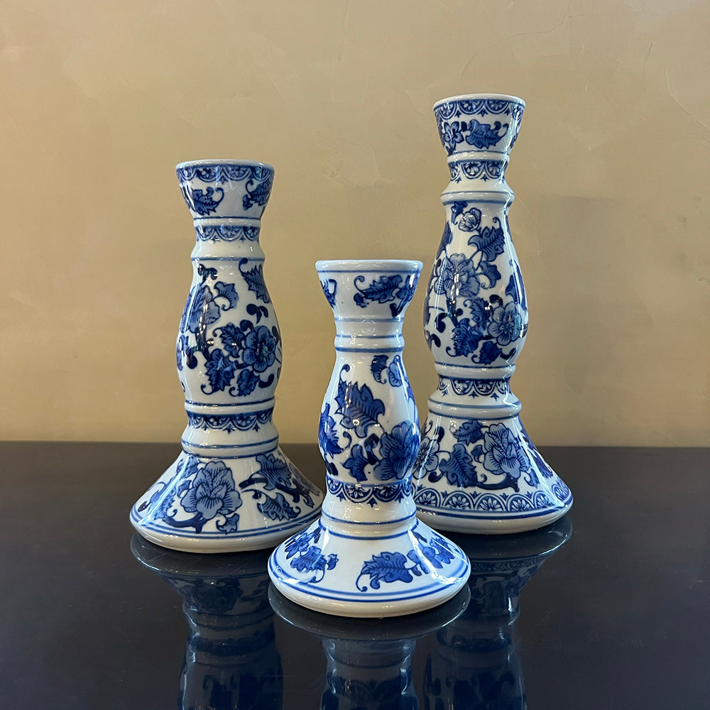 Blue Pottery Candle Stands(Set of 3)