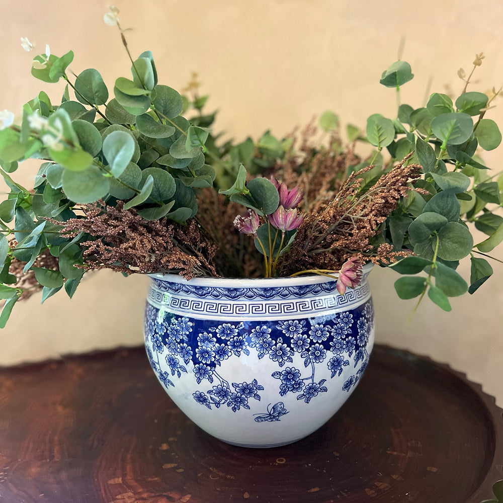 Custom Blue & White Wide Pot with Lid