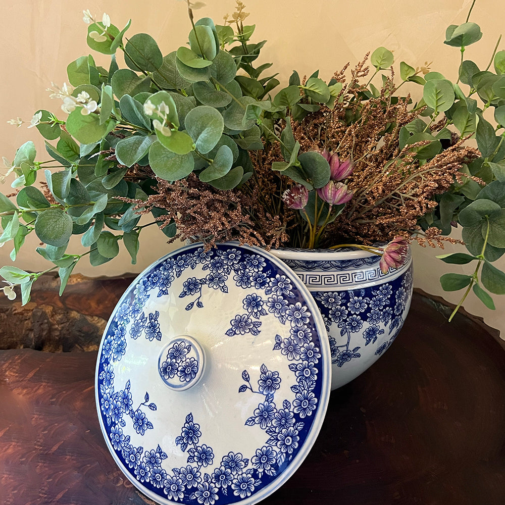 Blue & White Wide Pot with Lid