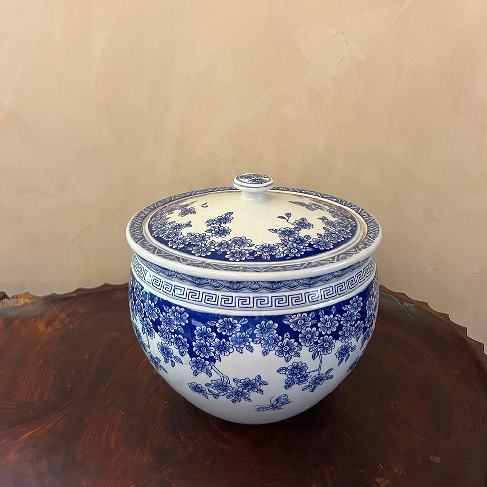 Blue & White Wide Pot with Lid