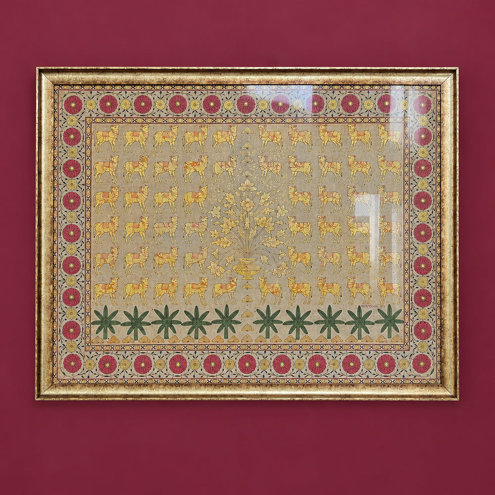 "The Golden Herd" Pichwai Framed Painting