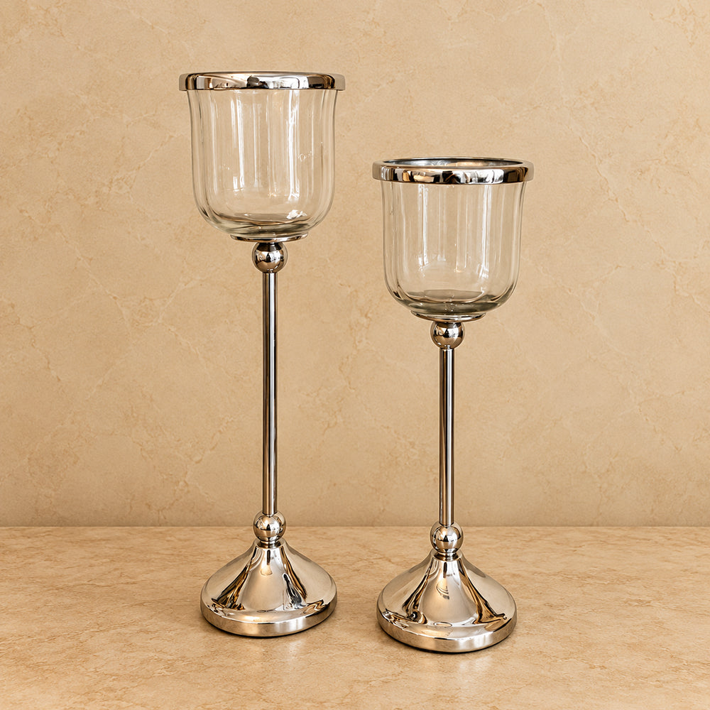Glass Hurricane Candle Holders (Set of 2)